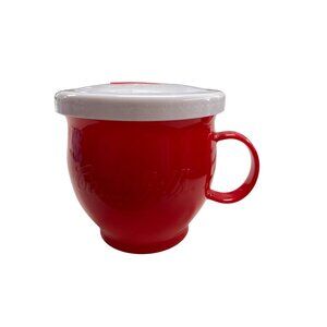 Campbells Red Soup Mug With Handle & White Vented Lid - 22 Oz - Microwave & Dish